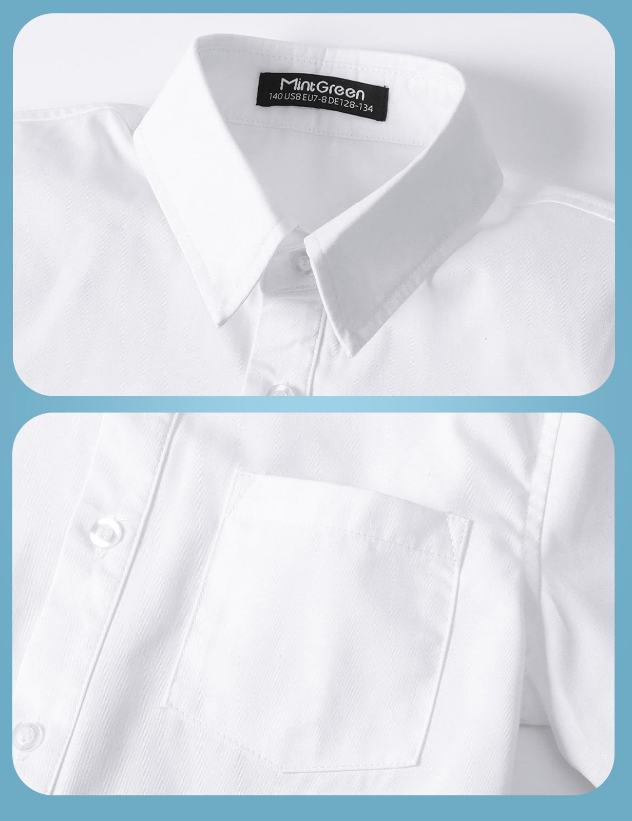 mintgreen Ragazzo Camicia a Maniche Corta con Bottoni in Cotone, 7-14 Anni