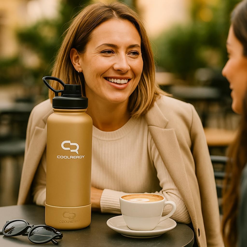 40 oz Gold Insulated Water Bottle – Leak-Proof Wide Mouth Stainless Steel Flask with Straw & Spout Lid + Silicone Boot – Bottle for Gym, Workout, Outdoor Use - Image 4
