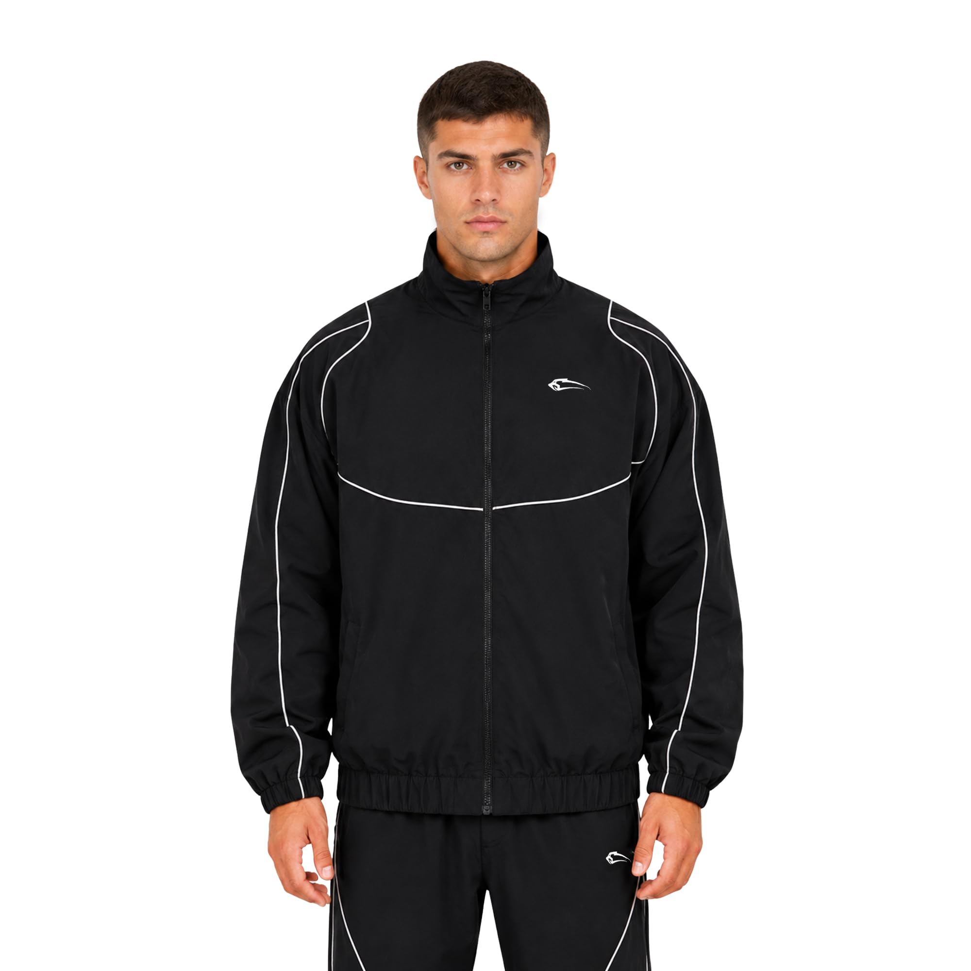 SMILODOX Trainingsjacke Herren Kyson Oversize Fit, Sportjacke mit Stehkragen & Reißverschluss, Kontrastpaspeln, leichte Trainingsjacke mit Taschen, Fitnessjacke für Gym, Freizeit & Streetwear