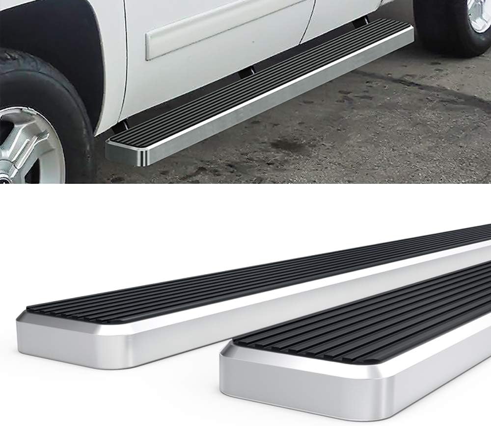 HD Ridez Steel Board 6" Polished Compatible with Chevy Silverado GMC Sierra 1500 2500 1999-2013 Double Cab & 2500HD 3500 2001-2014 (Exclude CK Classic) (Side Steps Side Bars)