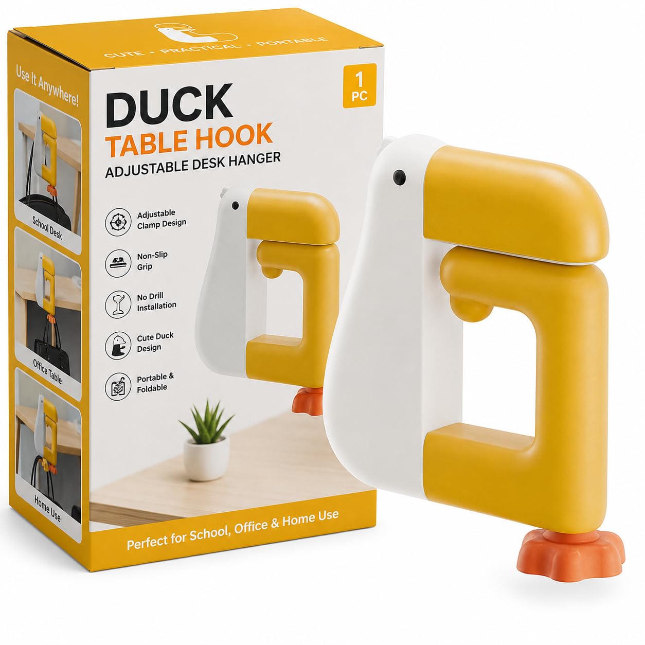 1Pc Duck Table Hook Adjustable Desk Hanger – Cute Portable Folding Purse Hanger, Non-Slip Detachable Bag Clamp, No Drill Desk Organizer for School, Office & Home Use-image-38