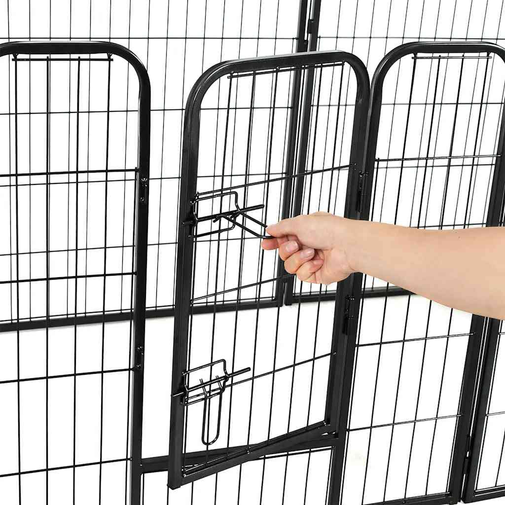 Box per Cani 16 Pannelli Acciaio 60x80 cm Nero | 2 Porte a Battente con Chiavistelli, Pali da Terra Inclusi, Uso Esterno e Interno