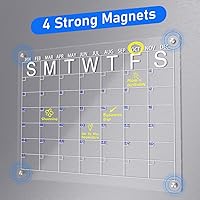 Vista 4 de Magnetic Dry Erase Calendar for Fridge, Clear Arylic Fridge Calendar, 16"x12" Inch Magnetic DryErase Board for Refrigerator, Reusable Calendar