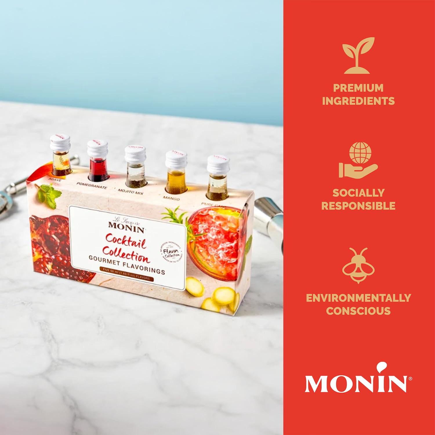 MONIN Premium Cocktail Syrup Gift Set 5x5cl. 1x Passionfruit, 1x