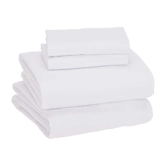 Amazon Basics Cotton Jersey Bed Sheet Set Queen, White