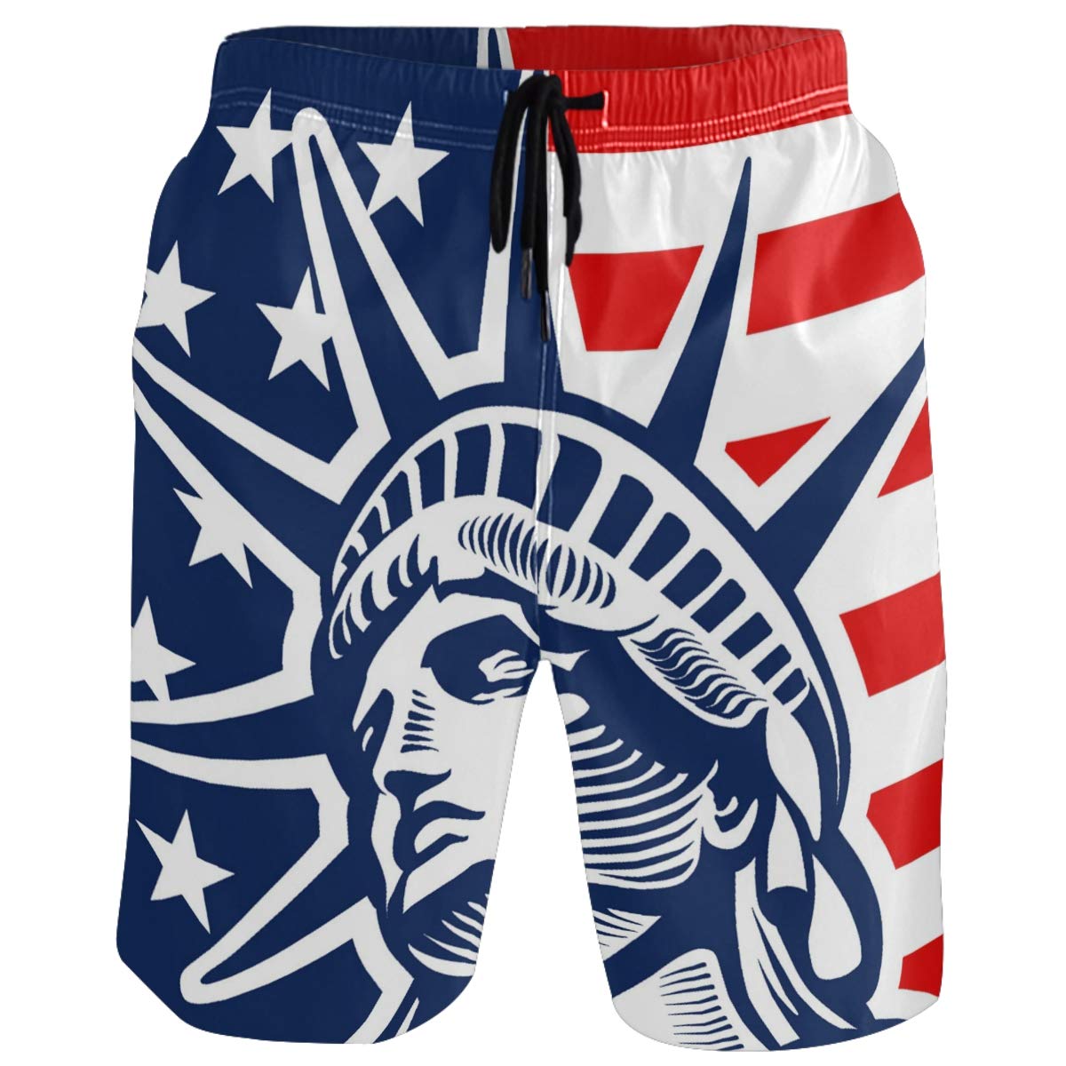 visesunny American Style Statue of Liberty Pattern Mens Swim Trunks Summer Casual Athletic Swimming Short with Mesh Lining