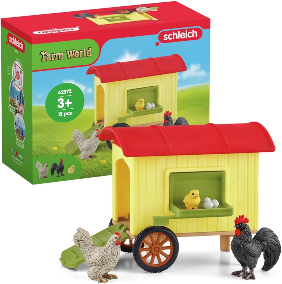 Schleich Farm World Mobile Chicken Coop Realistic Farm Animal Figurines, Farm Adventure Play for Boys and Girls, Gift for Kids Ages 3+