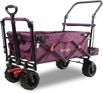 FUXLIFE Beach handcart FX-CTB800 Purple - Foldable trolley for beach & leisure - Padded interior - Sun canopy - Off-road wheels for sand & terrain - Stable & foldable