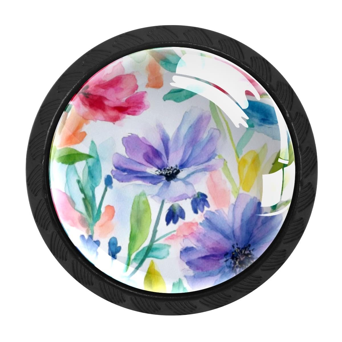 4 PCS Kitchen Cabinet Knobs, Watercolor Floral Drawer Knobs Dresser Handles