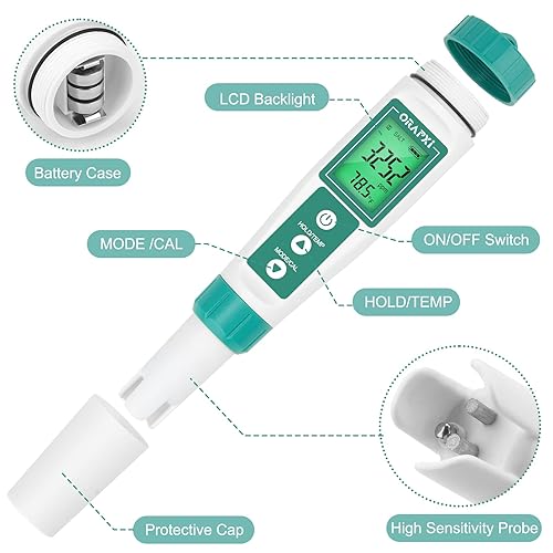 Miniatura 8 de Medidor de pH para piscina y probador de salinidad 6 en 1 pH de salinidad ORP TDS EC y probador de temperatura pH y medidor de sal Kit de prueba de