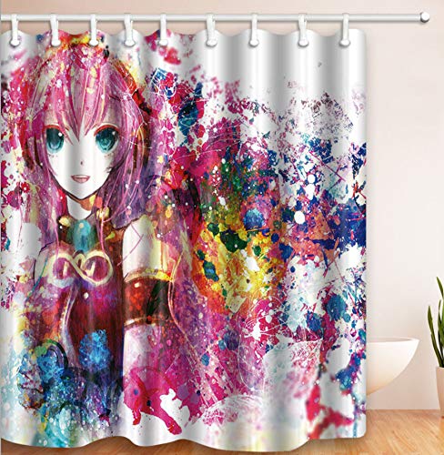AZZXZONa Polyester 100% Stoff Bad Vorhang wasserdicht mehltau Hotel mädchen Hause Balkon partition Decor 180x210 cm Anime Girl Print duschvorhang