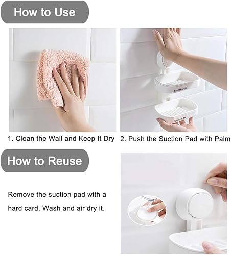 Miniatura 6 de Jabonera de doble capa con ventosa para ducha, potente caja de barra de jabón para baño, sin taladros, diseño de drenaje, ABS