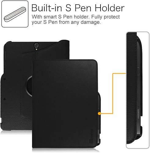 Miniatura 7 de Fintie - Funda giratoria para Samsung Galaxy Tab S3 97 piel sintética soporte giratorio de 360 grados con soporte protector para bolígrafo Negro