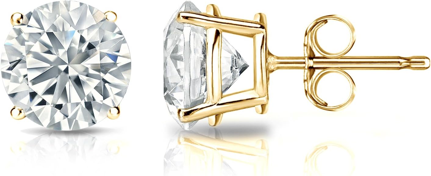 GIA Certified 14k Yellow Gold Round Diamond Stud Earring 4-Prong (1.70 cttw, H-I Color, VVS2-VS1 Clarity)