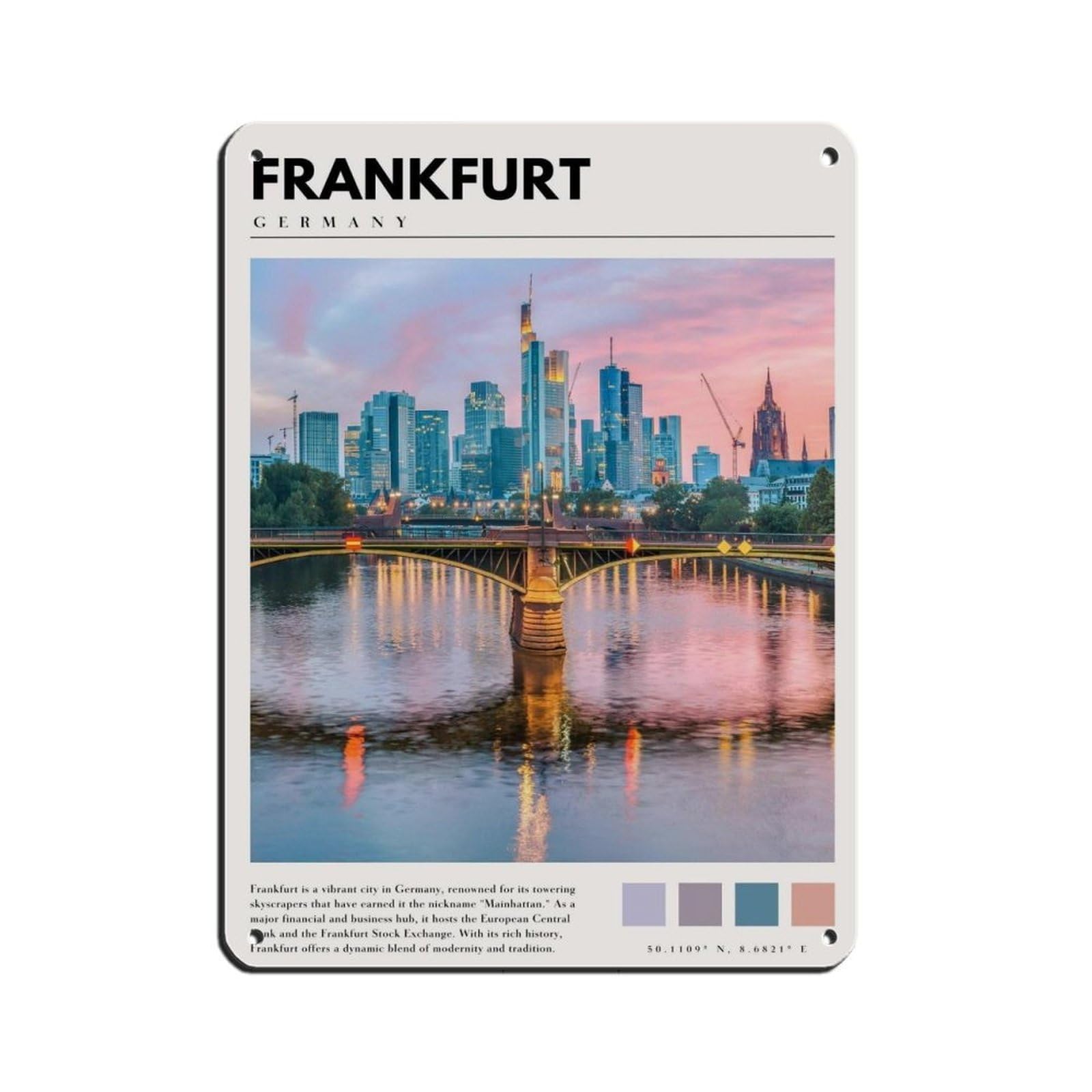 Frankfurt Germany Poster Frankfurt Art Retro Poster Metal Tin Sign Chic Art Retro Iron Painting Bar People Cave Cafe Family Garage Poster Wall Decoration 12x16inch(30x40cm)