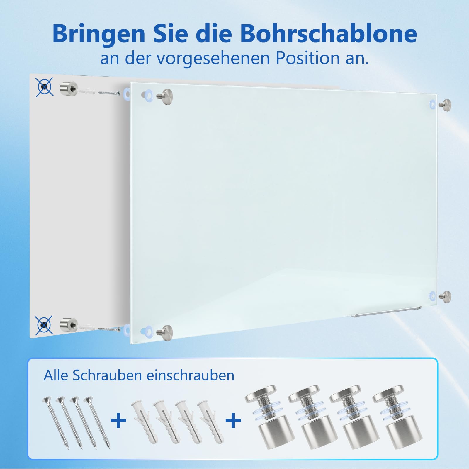 Comix Glas-Magnettafel 90x120cm Weiß, Rahmenloses Whiteboard Glas Trocken Abwischbar, Magnetwand Glas inkl. Starke Magnete & Feste Stiftablage, Stifte, Radierer, Glasmagnetboard für Büro & Küche