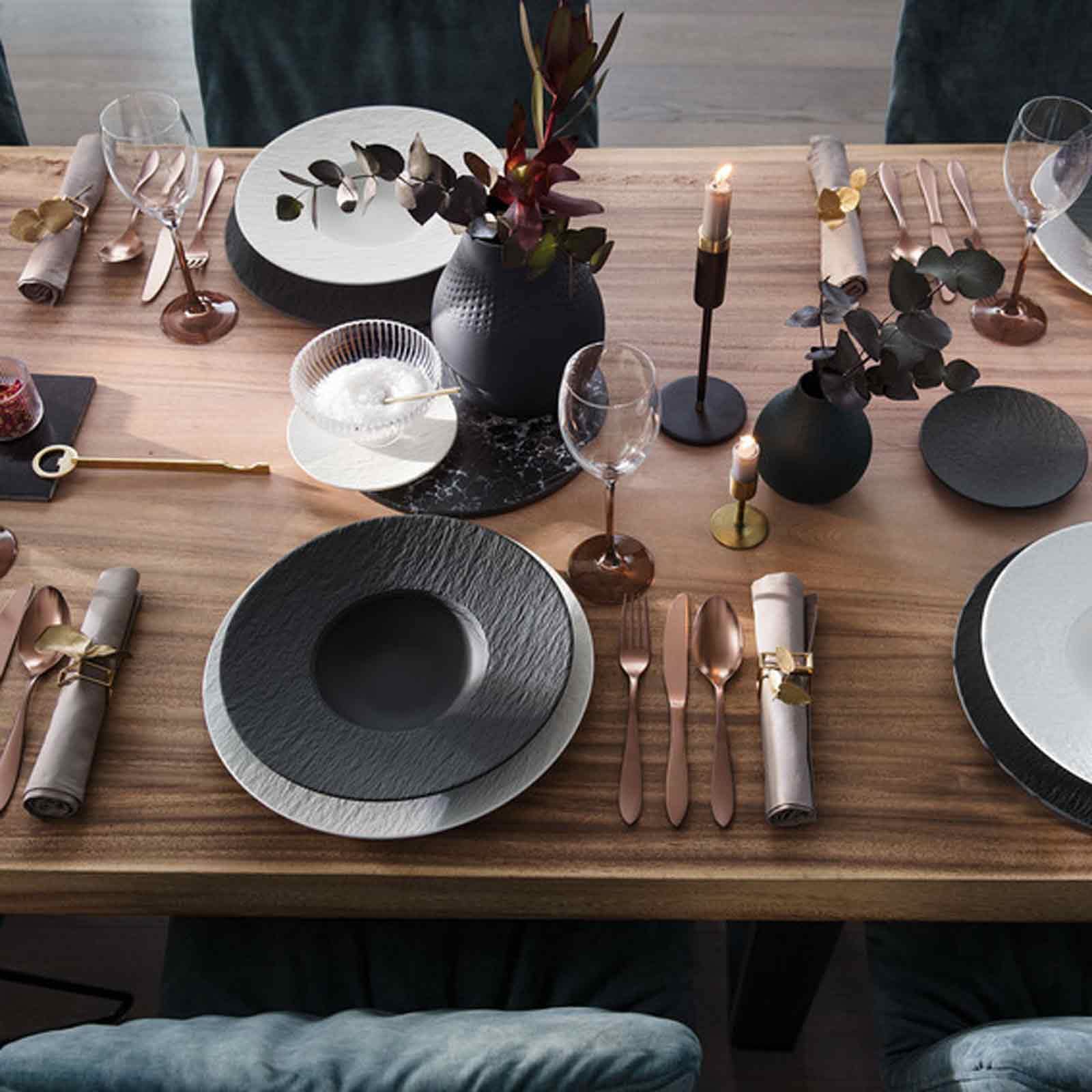 Villeroy und Boch Pizza & Pasta Set Manufacture Rock, platos gourmet y platos de pasta para 2 personas, vajilla de pizarra de porcelana premium, apta para lavavajillas y microondas, color blanco y