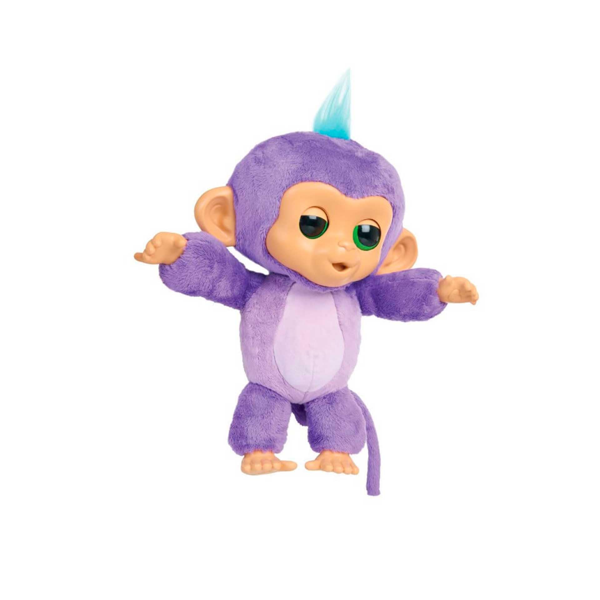 Fingerlings Cuida Y Mima, Mono interactivo de peluche de color morado, suave y blandito con +150 sonidos y interacciones,reacciona al tacto,con juegos y luz para dormir,niños +4 años, Bizak (61853192)