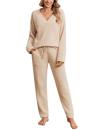 Snuggle Sac Fleece Pajama Sets for Women V Neck Ultra
