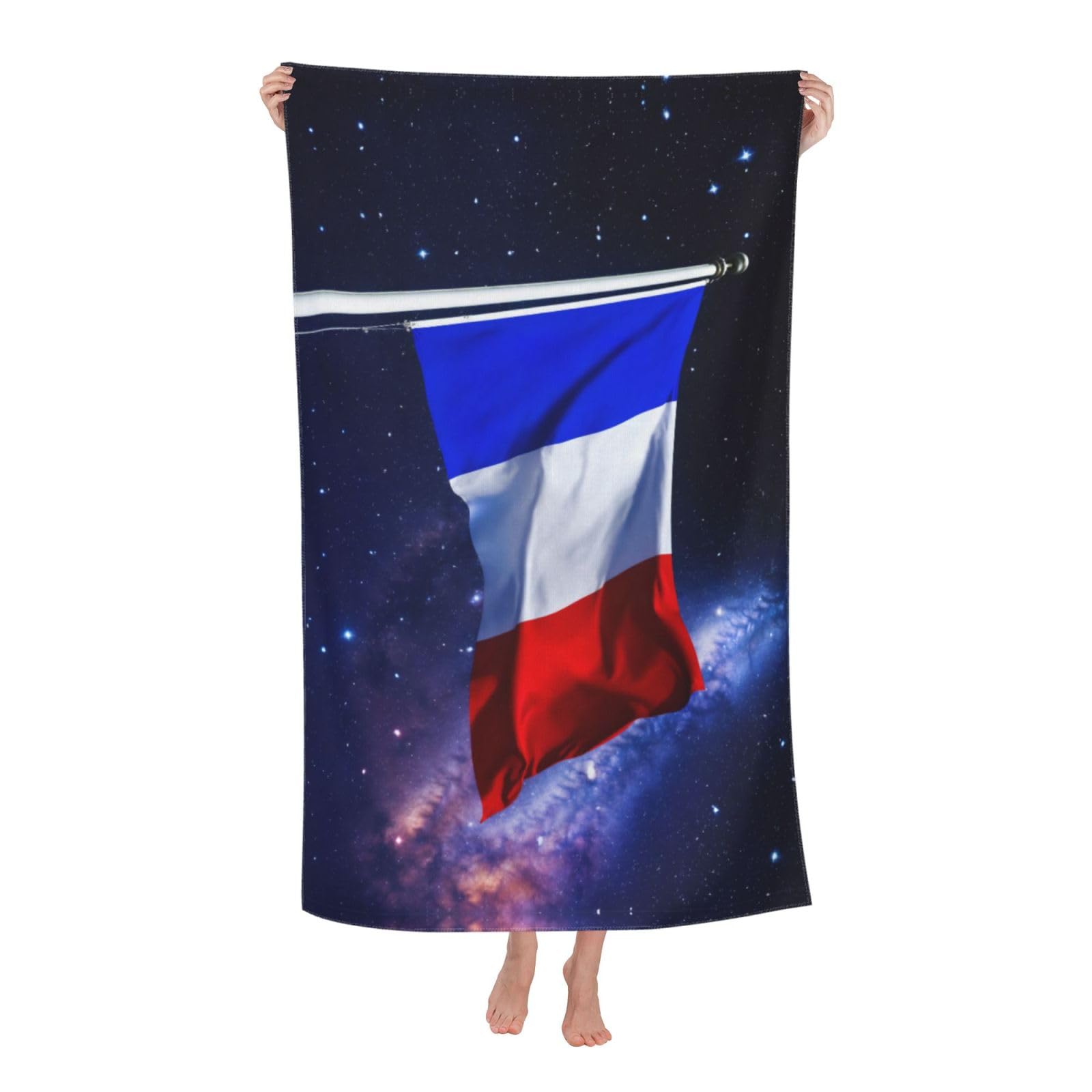 Pojknbv White French Flag Print Oversized Adult Beach Towel Quick-Dry Comfortable Lightweight Travel Pool Camping