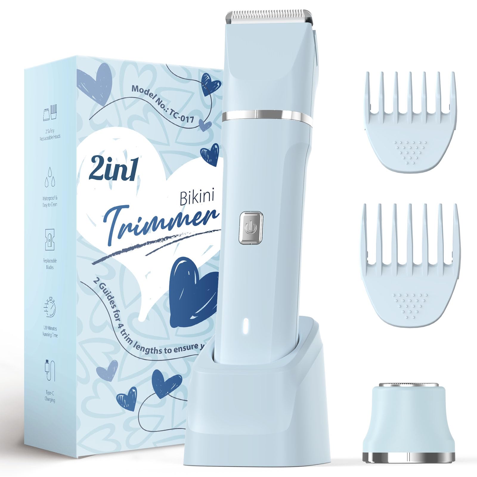 Risina Electric Shaver for Women - Body Hair Trimmer Shaver for Women's Grooming, Wet & Dry Use Groomer, Ladies Electric Razors for Legs, Female Trimmer for Private Area, Blue