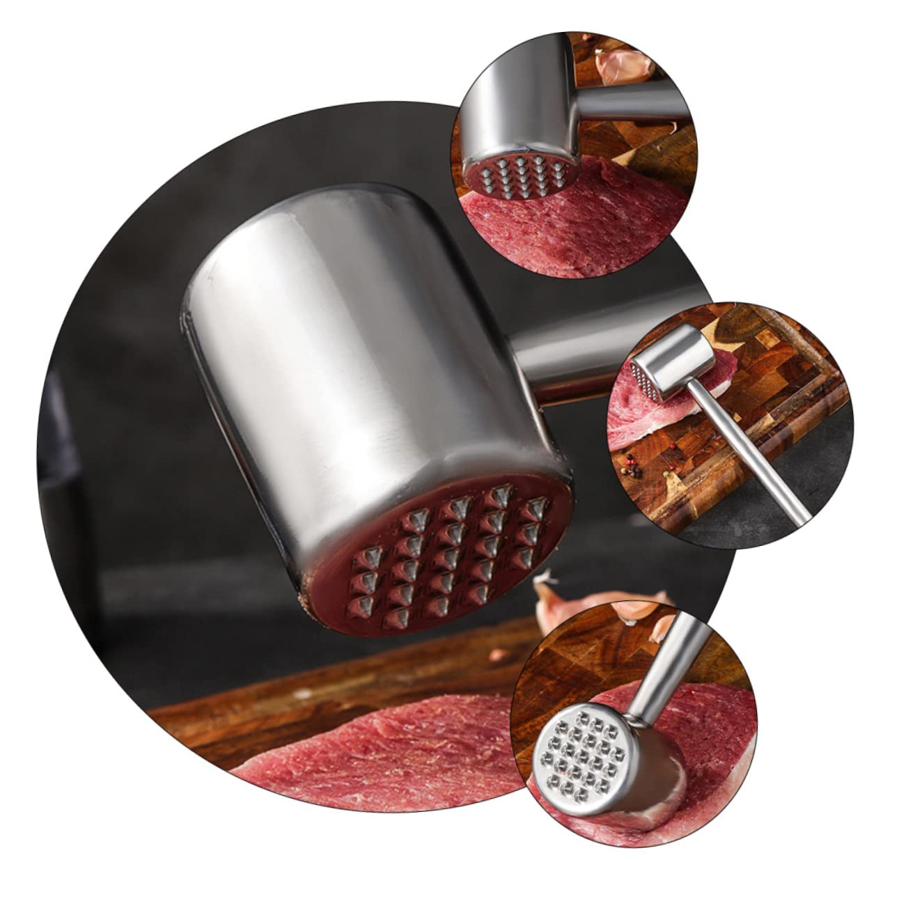 KICHOUSE 1pc Stainless Steel Meat Tenderizer Mallet Practical Meat Hammer for Tenderizing Steak and Poultry Comfortable Handle for Home and Restaurant Use