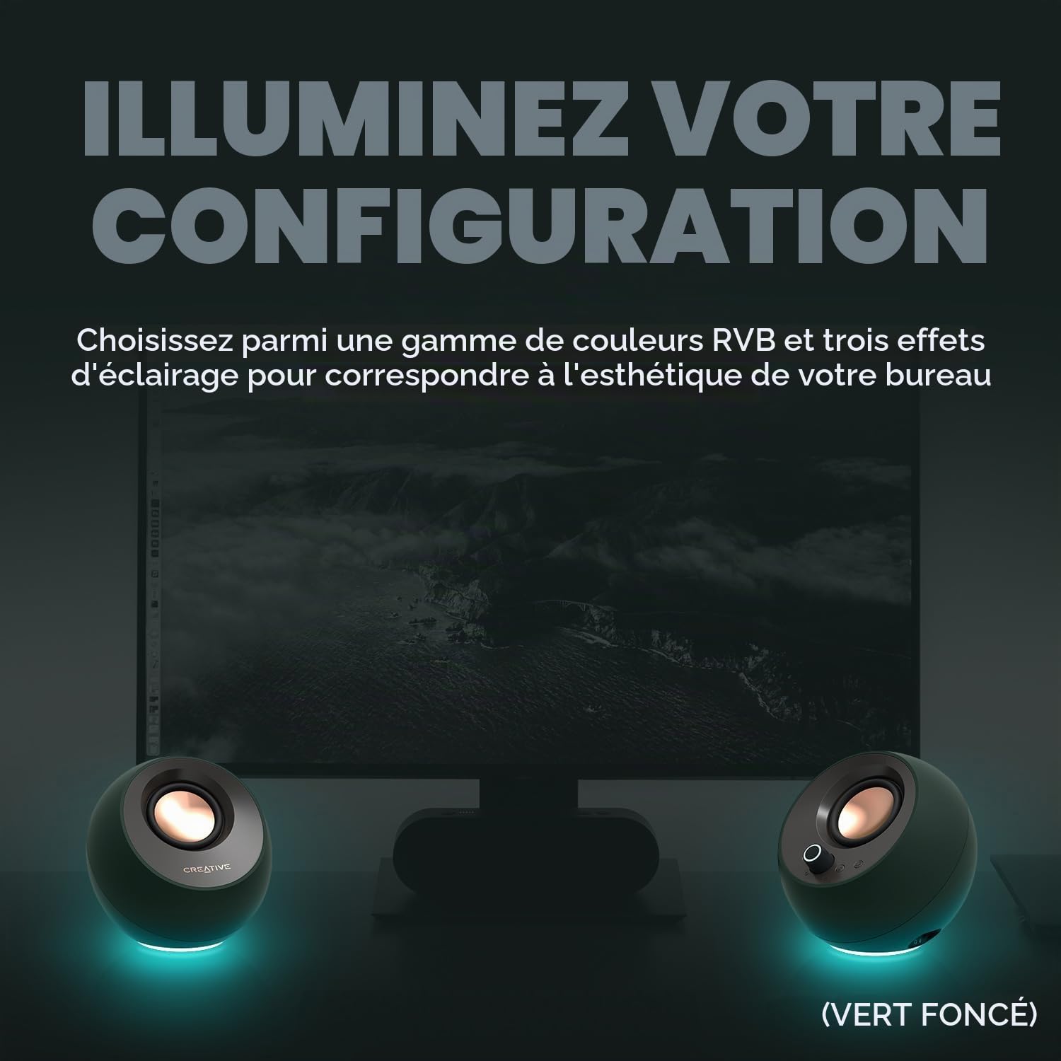 Creative Pebble Pro Minimalist 2.0 Haut-parleurs d'ordinateur USB-C avec Bluetooth 5.3 et éclairage RVB personnalisable, dialogue clair et technologie BassFlex, audio USB, port casque, pour PC et Mac