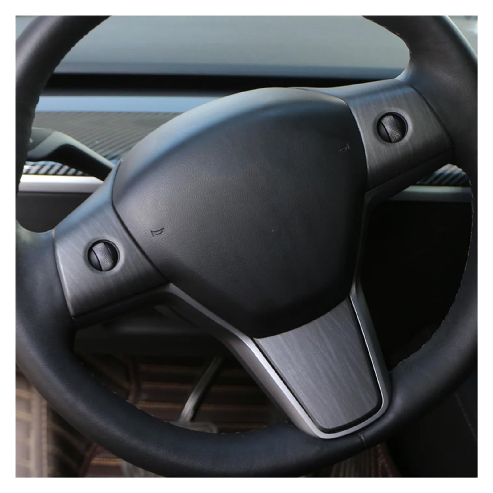 for Tesla Modell 3 2016-2023 Modell Y 2019-2023 3 Teile/Satz ABS Auto Lenkrad Panel Dekoration Abdeckung Trim Zubehör(Wood Grain Black)