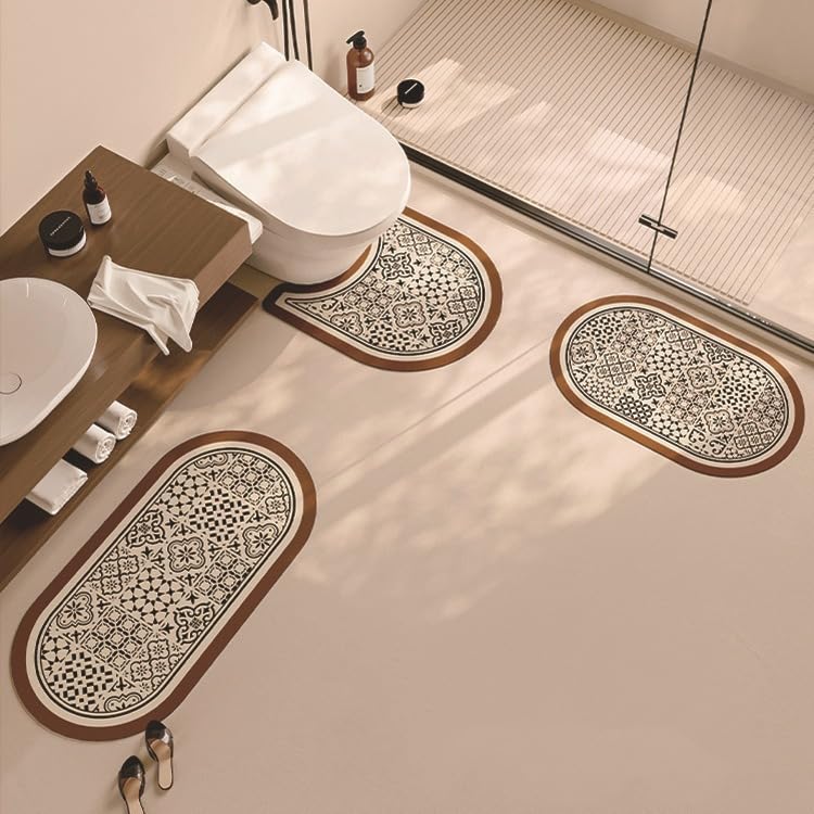 Tapis de bain antidérapant absorbant lot de 3 avec housse abattant WC