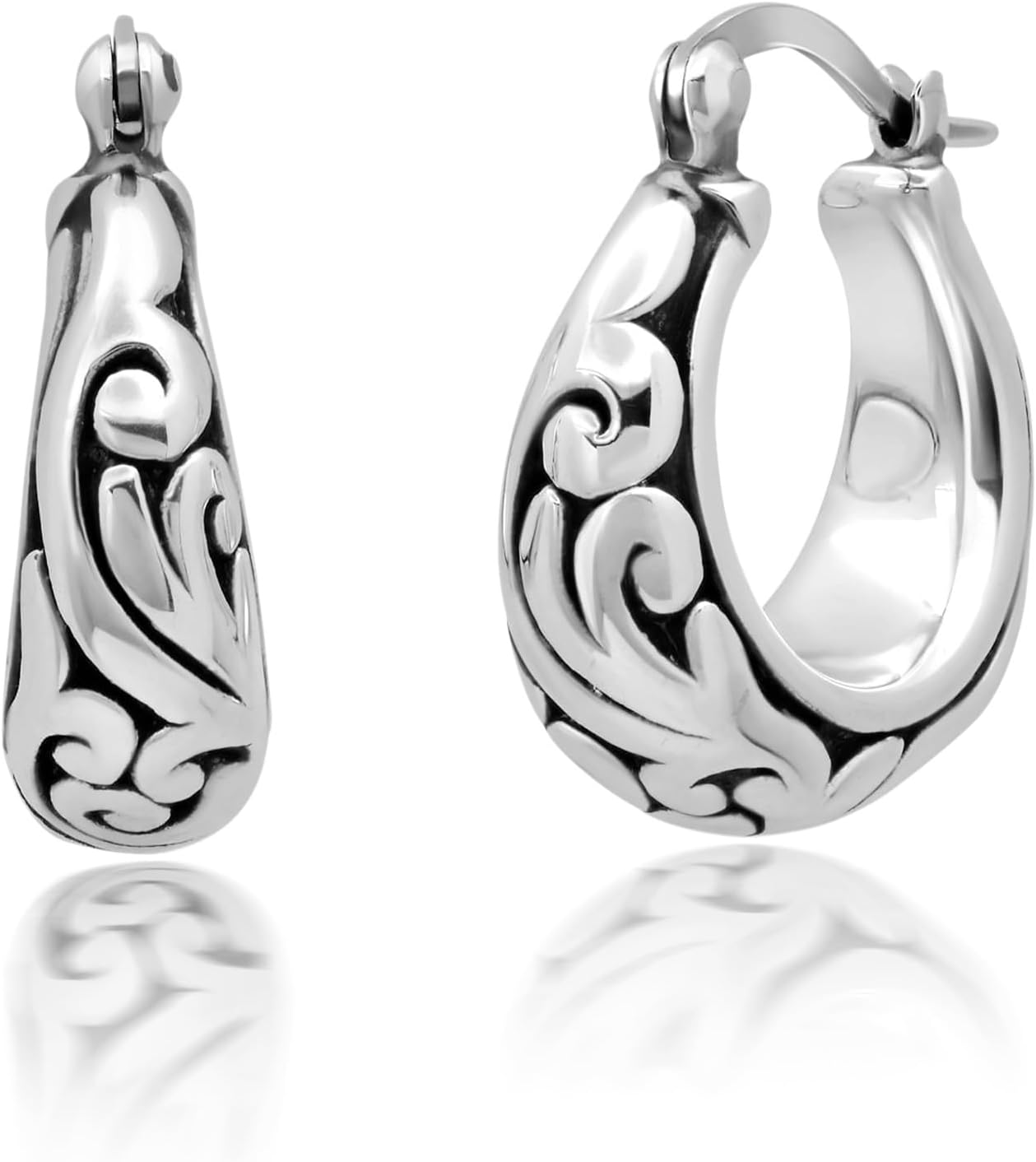 925 Sterling Silver Hoop Earrings for Women | Lightweight Oxidized Chunky Silver Earrings | Hypoallergenic Anti Tarnish Silver Hoop Earrings for Women by MAX + STONE