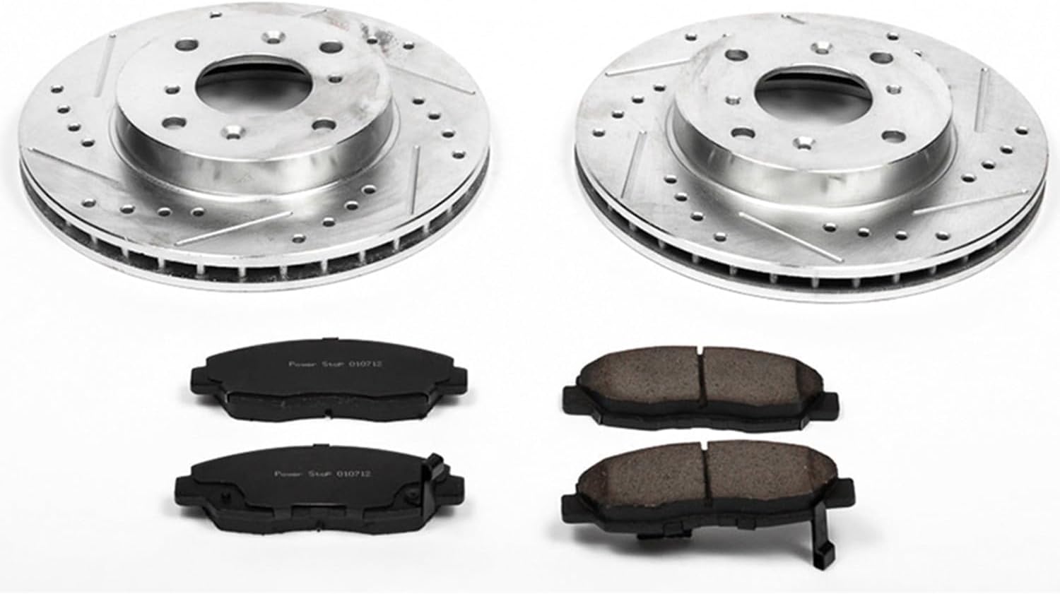 PowerStop Front Brake Kit For Acura CL 1998-99 | Honda Accord 1998-02 - Drilled and Slotted Disc Rotors with Ceramic Brake Pads Replacement, K1239