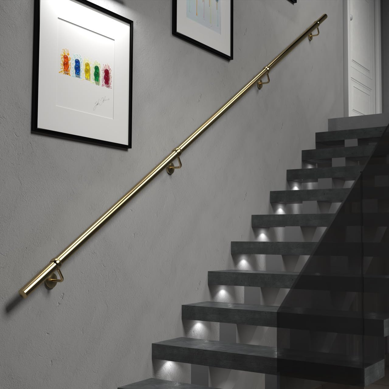 Kit corrimano per scale in ottone, sistema di binari per ringhiere da interni in metallo con staffe e fissaggi, facile da installare, 3,6 m
