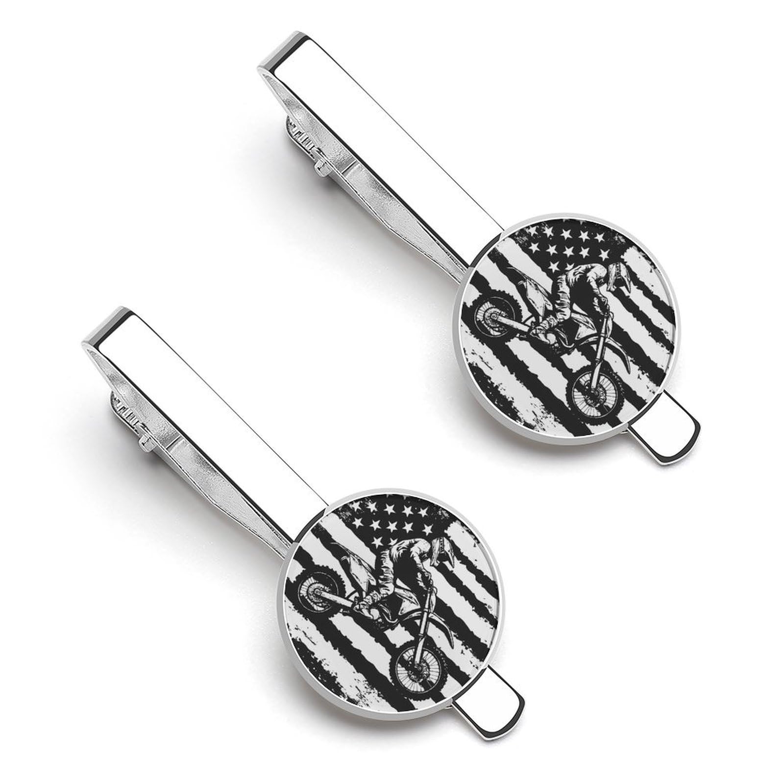 U.S.A Flag Motocross Rider Dirt Bike 1 Pair Tie Clips Necktie Bar Pinch Clip for Wedding Business