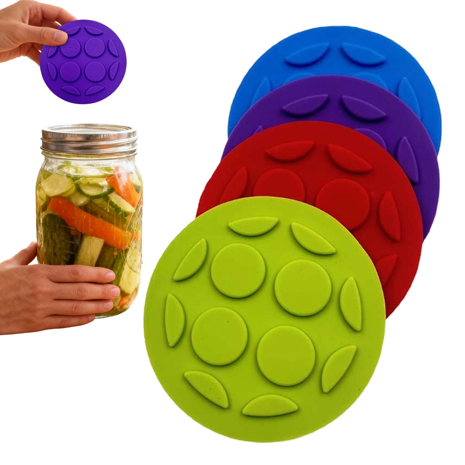 Fermentation Lids Wide Mouth - 4 Piece Silicone Canning Cap | Pour Spout Cap - for Storage Dressing Home Drink Food Yogurt Meal Flour Canisters Kitchen Candy Cookie Coffee Sugar