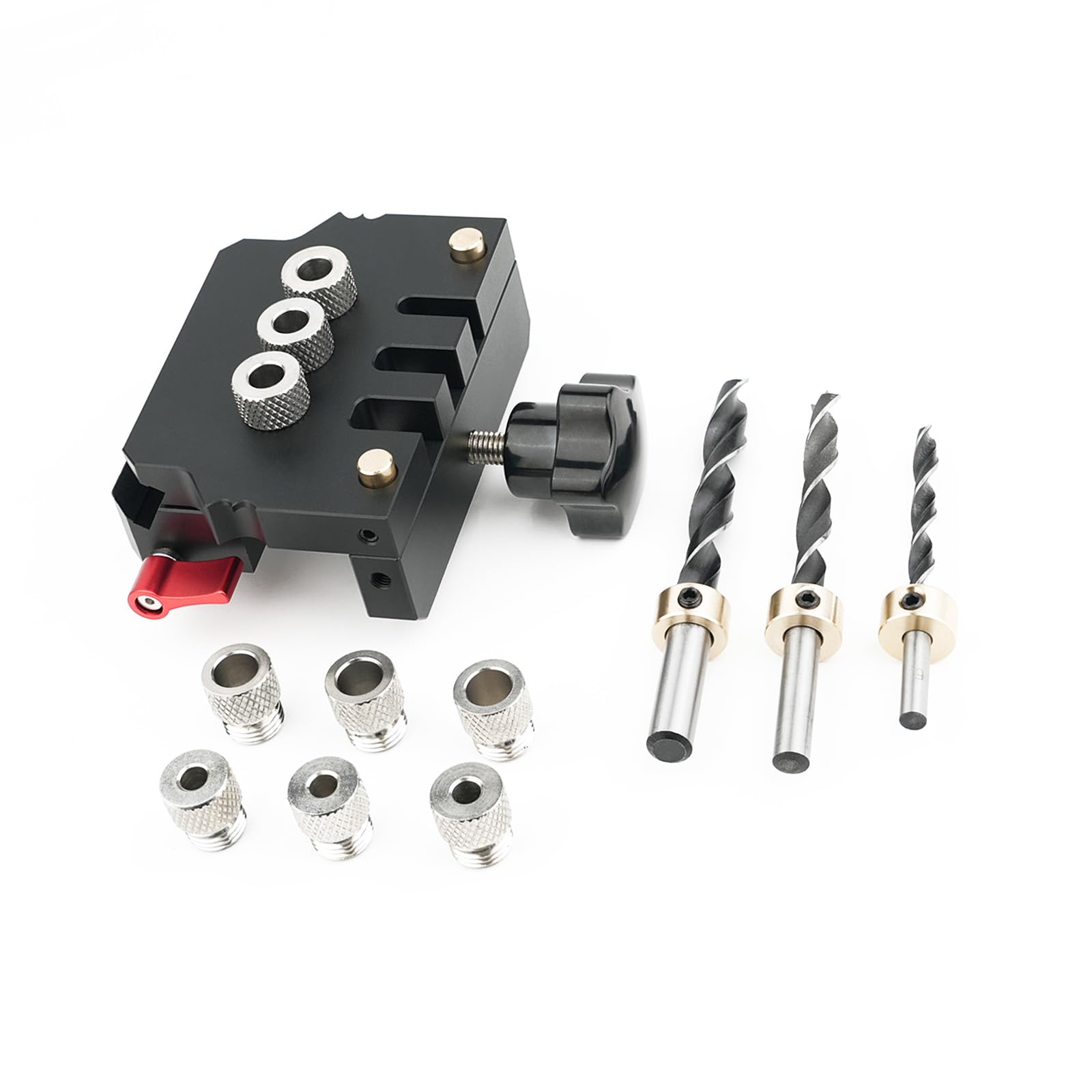 Hole Jig for in Woodworking with Adjustable Drill Guide and Dowel Templates Secure Joint Construction Aluminum Jig