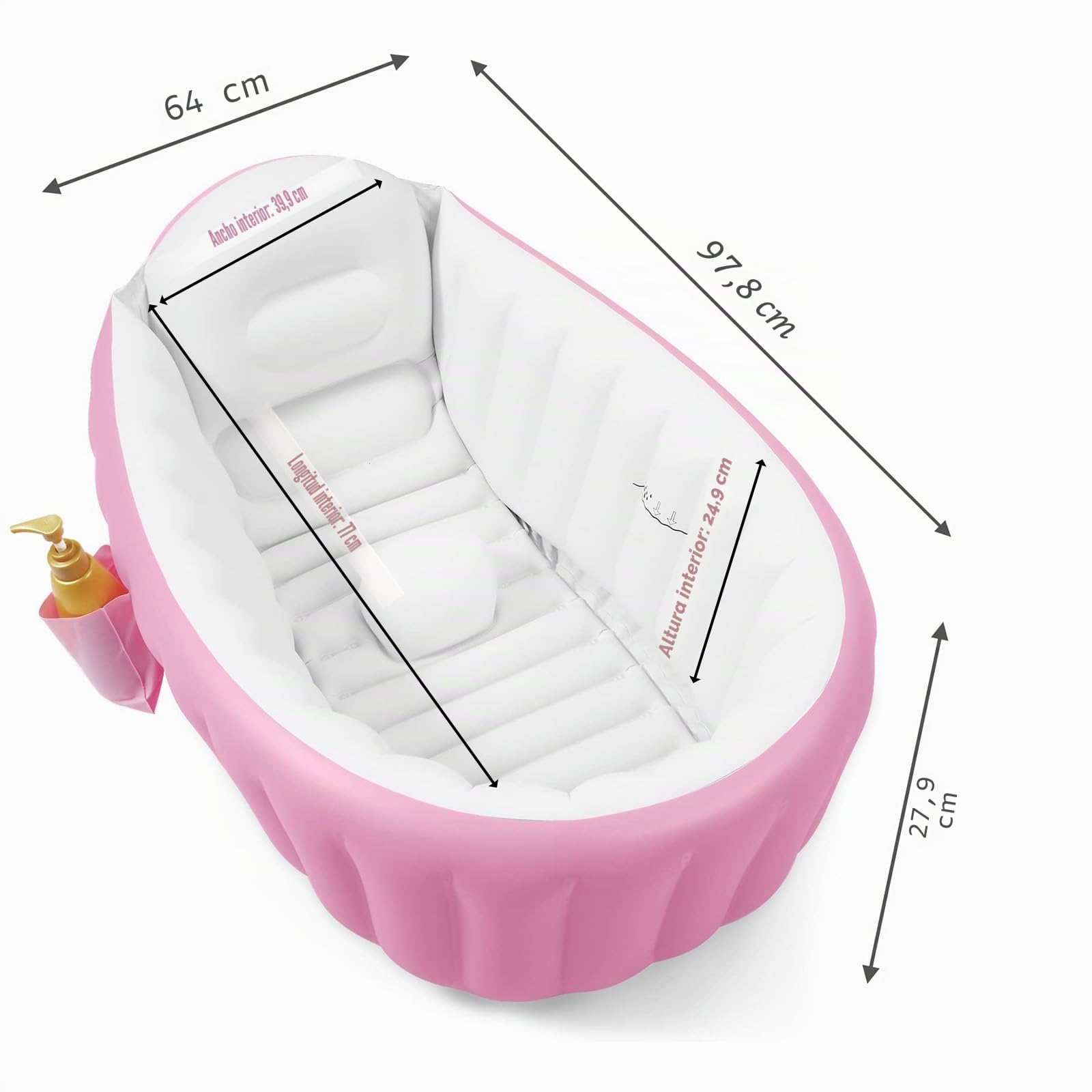 PandaEar Bañera Inflable para Bebés, Bañera Portátil para Bebés, con Bomba de Aire, Plegable, Antideslizante, Mini Piscina de Aire para Recién Nacidos (Rosa)
