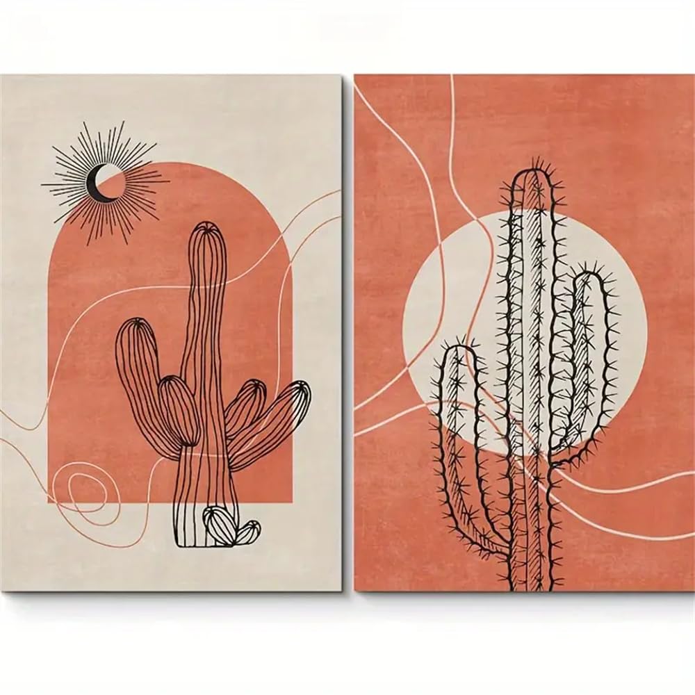 Wuhbcz Multicolored Canvas Paints,Abstract Southwest Cactus Desert Landscape,Abstract Botanical Flower Nature Boho Living Bedroom Kitchen Decor Canvas Wall Art-50 * 70Cm*2Pcs (No Frame)
