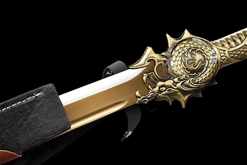Miniatura 3 de LONGSWORD - Espada de cola de vaca hecha a mano con hoja de acero forjado de alto carbono, vaina de poliuretano y accesorios de aleación negra,