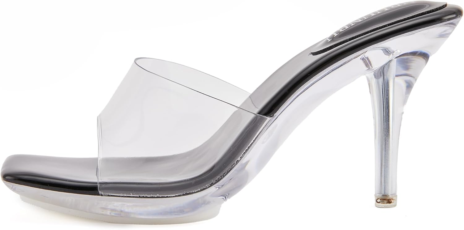 NBUUNBU Clear Heels for Women Sexy Platform High Kitten Heel Transparent Straps Shoes Square Toe Stiletto Comfortable Sandals Mules Pumps - Image 2