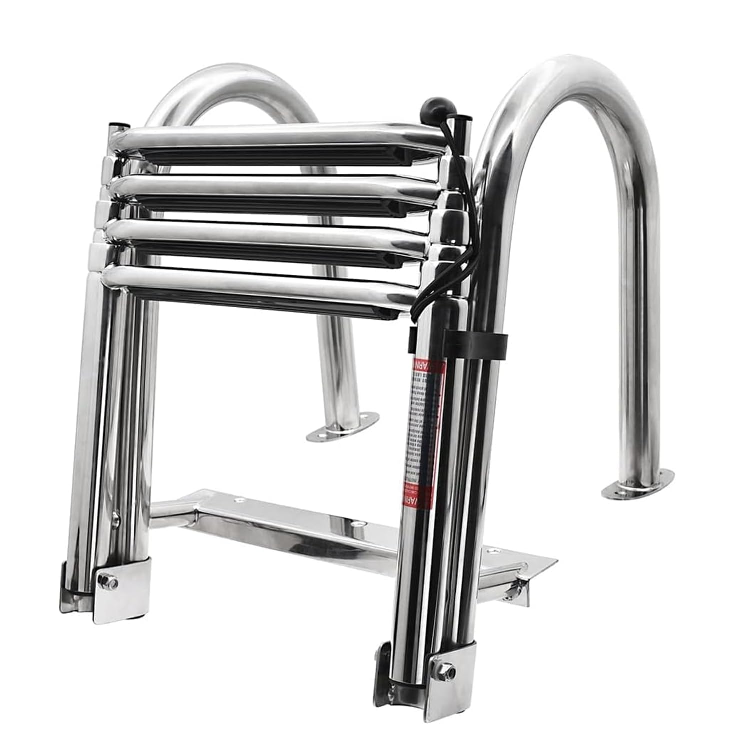 Scala Pieghevole per Piscina/Barca in 316 Inox Portata 200Kg | 4 Gradini Antiscivolo + Doppio Corrimano Arcuato, ideale sia per piscine domestiche che per barche, yacht e gommoni