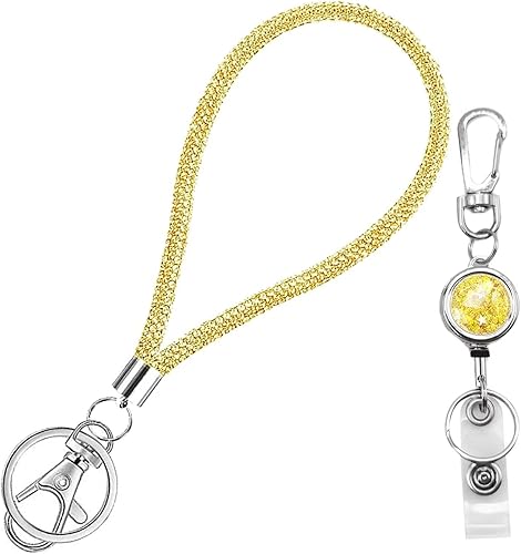 Paquete de 2 llaveros retráctiles y brillantes con diamantes de imitación, carrete de insignia resistente con clip de mosquetón y llavero, bonita