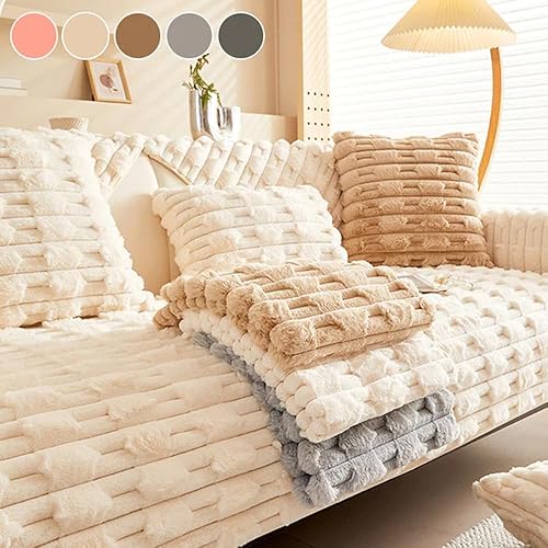 Vista 6 de soputry Fundas de cojín antideslizantes de felpa súper suave, cojín grueso de felpa de conejo para sofá, funda de almohada de piel sintética súper