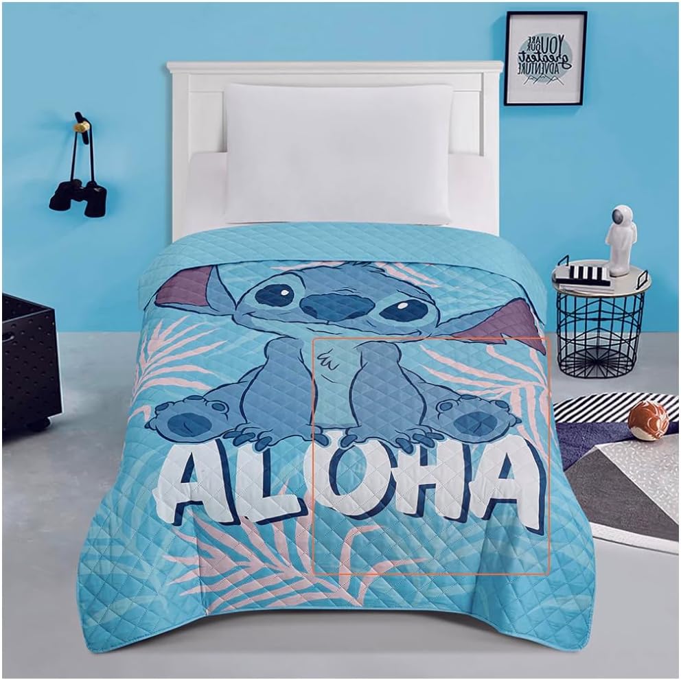 Jay Franco Lilo & Stitch Aloha Twin Quilted Bedspread Only, Blue