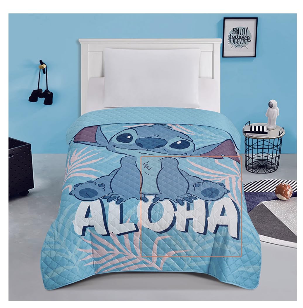 Jay Franco Lilo & Stitch Aloha Twin Quilted Bedspread Only, Blue