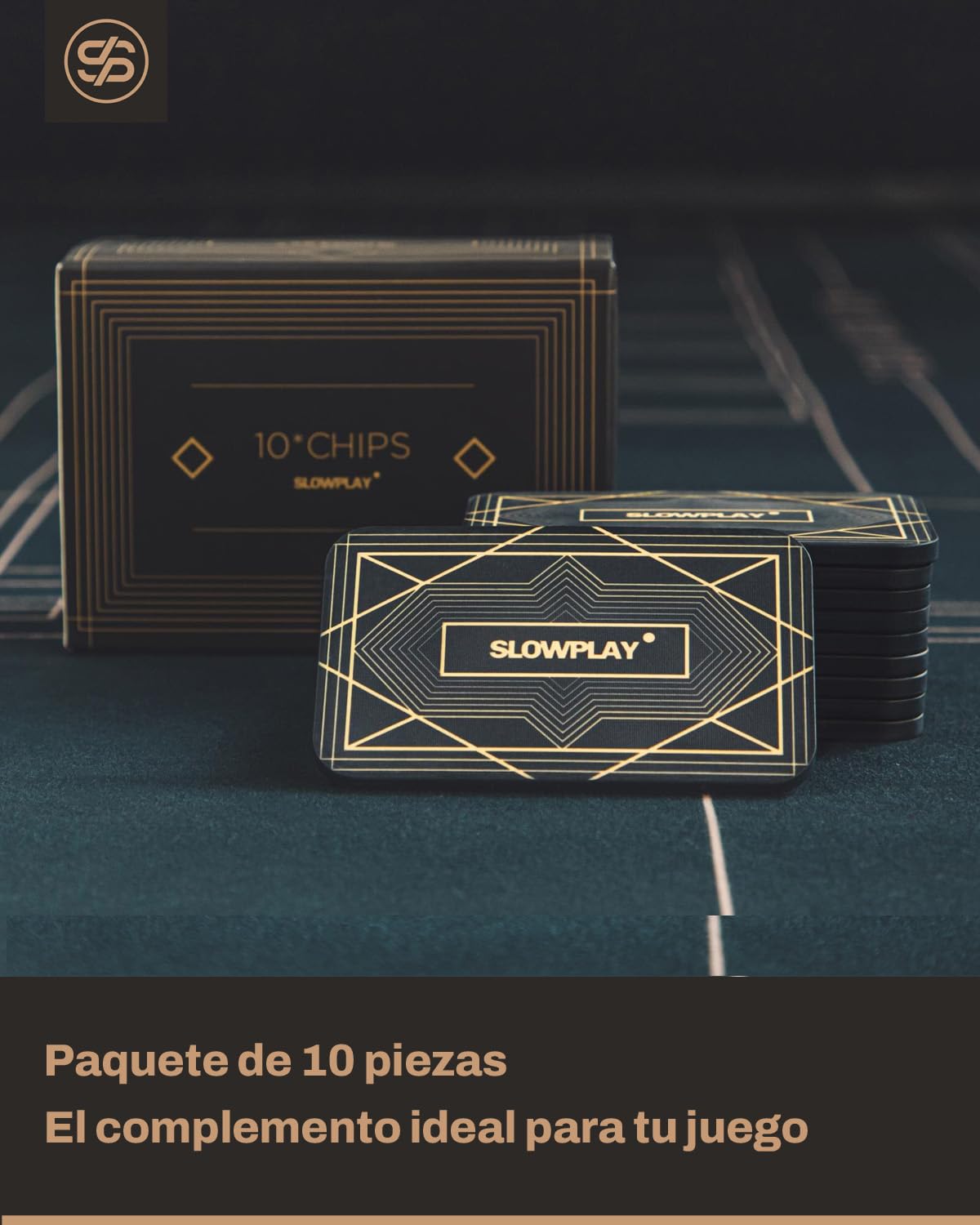 SLOWPLAY Placas rectangulares de fichas de póquer en Negro, Paquete de 10 Piezas, Placas Profesionales de Estilo Europeo sin denominación, Compuesto de cerámica de 34 Gramos