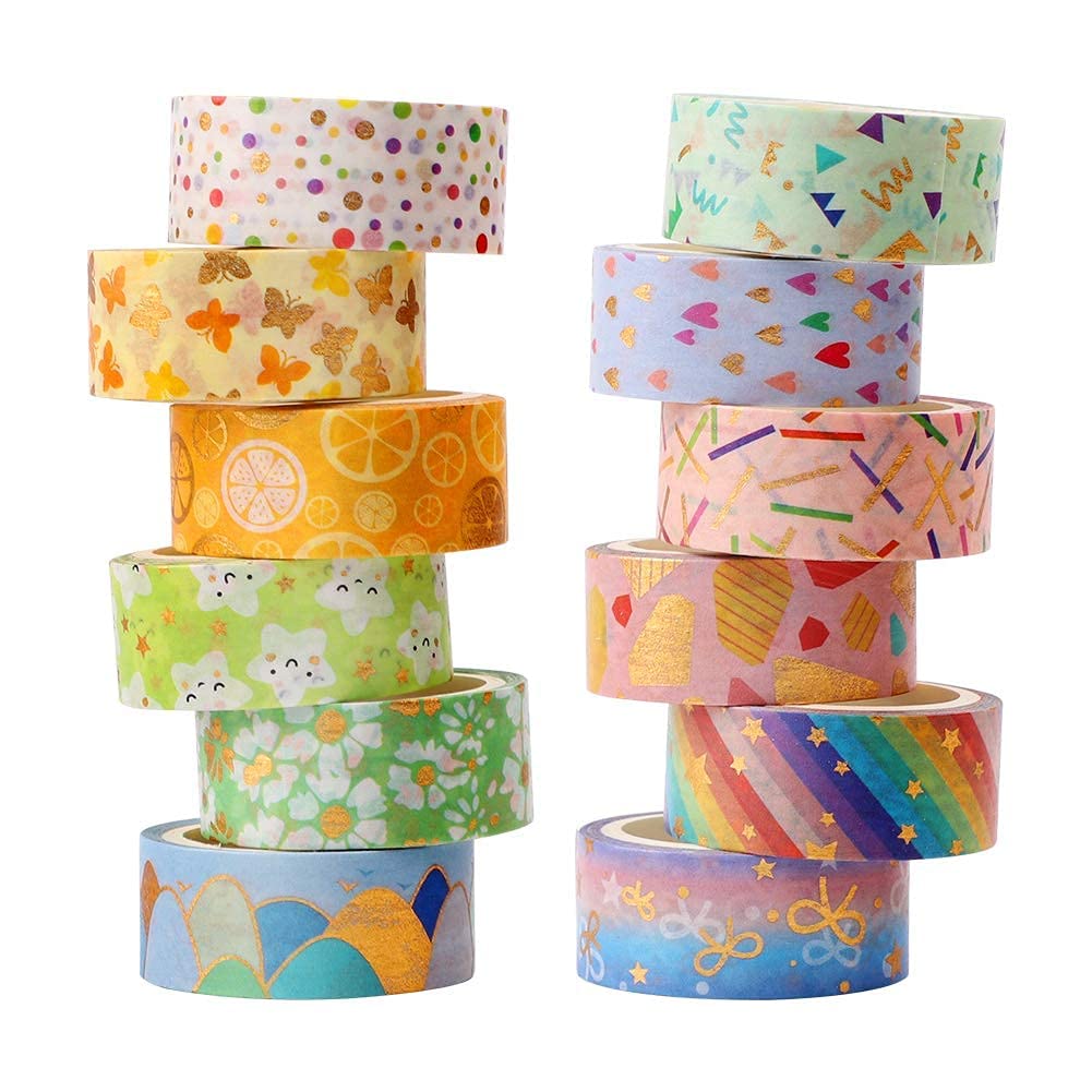 BREEPREE Decorative Washi Tape Set, Floral and Fruit Pattern, Pink and Purple, 12 Rolls, Craft Supplies for Journal, Scrapbooking, Planners, Card/Gift Wrapping, DIY Projects-image-27