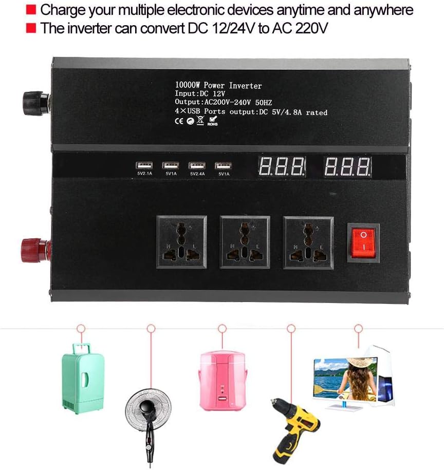 Popular 12V/24V to 220V Solar Inverter High Power, Solar Power Inverter Sine Wave Inverter Built-in Cooling Fan, AC Outlets & USB Charging Ports Ideal(24V to 220V,10000W) Cheap 12V/24V to 220V Solar Inverter High Power, Solar Power Inverter Sine Wave Inverter Built-in Cooling Fan, AC Outlets & USB Charging Ports Ideal(24V to 220V,10000W)