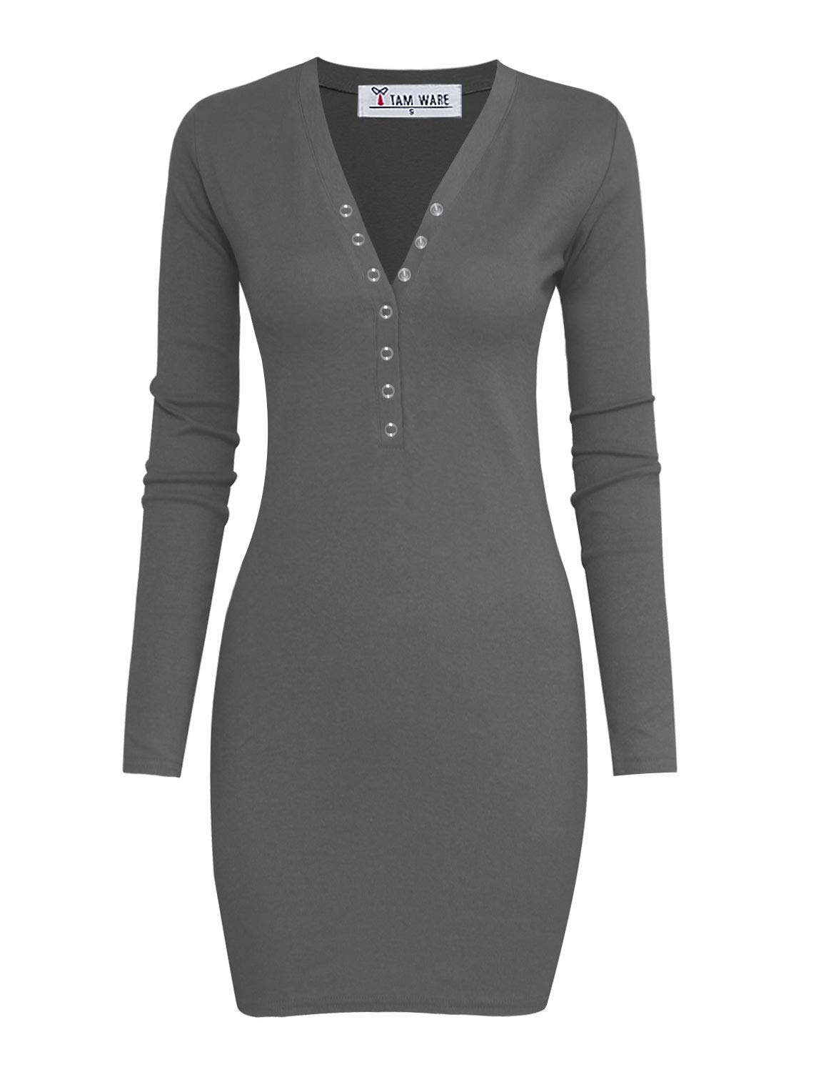 TAM WARE Women's Casual Slim Fit V Neck Snap Button Bodycon Mini Dress by Tom's Ware