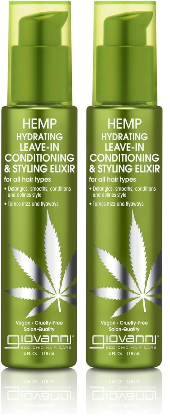 GIOVANNI Hemp Hydrating Leave-In Conditioning Styling Elixir- Hemp Seed Oil, Aloe Vera, Frankincense, Helps Detangle Hair, No Parabens, Color Safe, For All Hair Types - 4 oz (2 Pack)