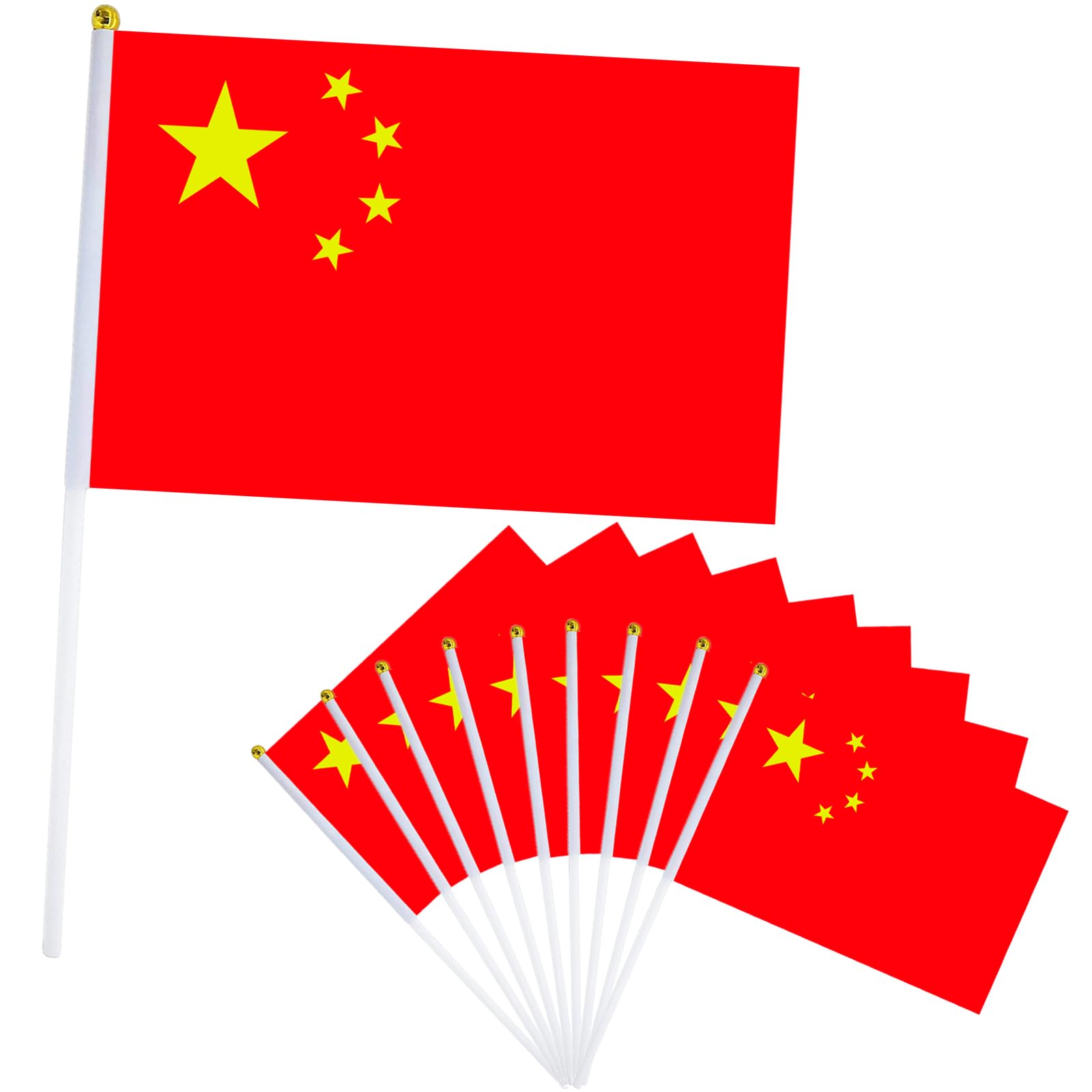 10Pcs China Stick Flag for Oly Decorations 2024,Hand Held China,Chinese Small Flags,14x21cm Mini Handheld Flags Oly Games Themed Decoration for Garden,Bar,Party And Street Oly 2024 — image 1